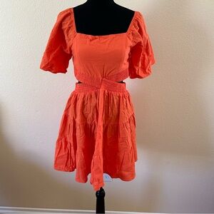 Shy Velvet Women's Back Out Short Sleeves Crossover Waist Dress Orange M NWT